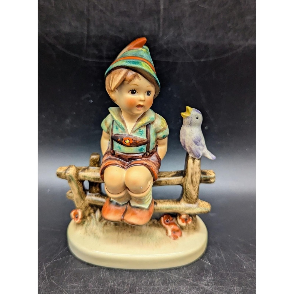 Goebel Hummel Figurine Father Smartest 111/I Boy on Fence Bird Multicolored